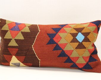 Anatolian kilim pillow cover 12x24 inch  Ethnic Kilim pillow Chair pillow Accent Pillow Throw pillow Bolster Sofa Pillow  D-826