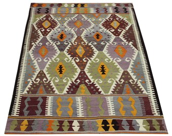 Vintage Anatolian Kilim Rug, 8.3x5.4 ft, Handwoven Wool Boho Rug