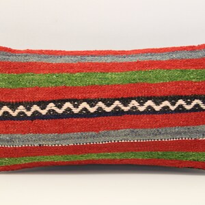 Handmade Lumbar kilim pillow 10x20 inch (25x50 cm) Oriental Boho pillow Turkish Kilim pillow cover Chair pillow Small Oblong Kilim A-1009