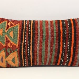 Handmade Lumbar kilim pillow 10x20 inch (25x50 cm) Oriental Boho pillow Turkish Kilim pillow cover Chair pillow Small Oblong Kilim A-965