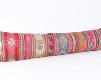 12x48 Twin XL Kilim Pillow Cover, Vintage Wool Lumbar Cushion