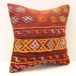 Turkish kilim pillow 14x14 inch Bohemian Kelim pillow Oriental Kilim Cushion cover Anatolian Art deco pillow coverVintage Sofa pillow SL-970