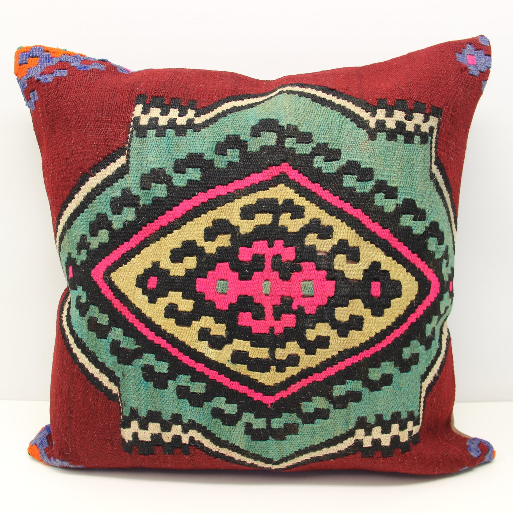 Vintage Kilim Pillow Cover 24x24 Turkish Wool