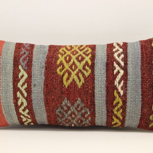 Handmade Lumbar kilim pillow 10x20 inch (25x50 cm) Oriental Boho pillow Turkish Kilim pillow cover Chair pillow Small Oblong Kilim A-795