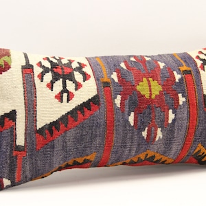 Decorative Lumbar kilim pillow 10x20 inch Oriental Boho pillow Turkish Anatolian Kelim pillow cover ethnic cushion cover A-1605