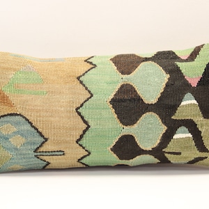 Decorative Lumbar kilim pillow 10x20 inch Oriental Boho pillow Turkish Anatolian Kelim pillow cover ethnic cushion cover A-1568