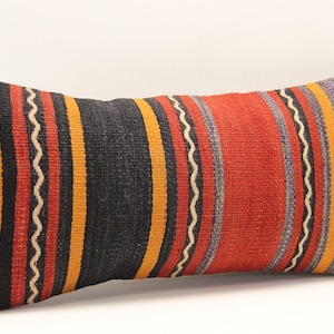 Decorative Lumbar kilim pillow 10x20 inch Oriental Boho pillow Turkish Anatolian Kelim pillow cover ethnic cushion cover A-1643