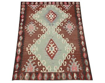 Alfombra Kilim Turca Pequeña, Alfombra de Lana Tejida a Mano (1,35 x 0,95 m)