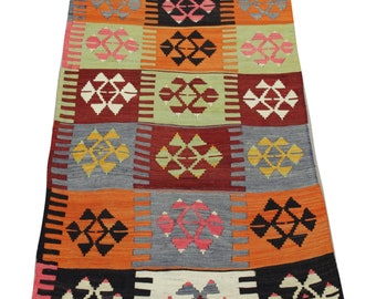 Alfombra Kilim turca vintage, tejida a mano en lana, 3,5 x 0,75 m