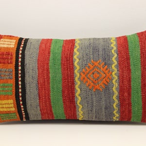 Handmade Lumbar kilim pillow 10x20 inch (25x50 cm) Oriental Boho pillow Turkish Kilim pillow cover Chair pillow Small Oblong Kilim A-776