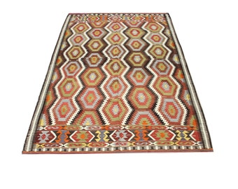 Alfombra Kilim turca hecha a mano de 2,95 x 1,75 m, estilo vintage de lana