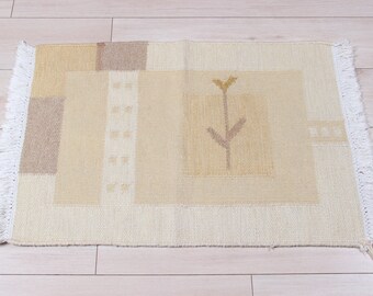 Alfombra Kilim turca vintage, pequeña alfombra de lana hecha a mano (78 x 55 cm)