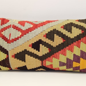 Handmade Lumbar kilim pillow 10x20 inch (25x50 cm) Oriental Boho pillow Turkish Kilim pillow cover Chair pillow Small Oblong Kilim A-946