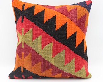Handgefertigter Kilim Kissenbezug, 16x16 Boho Dekokissen