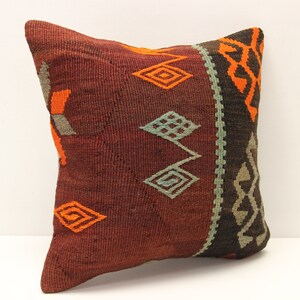 Turkish Kilim pillow 16x16 inch Decorative pillow Boho kelim cushion cover Retro Home Decoration Art deco Vintage pillow cover  M-2970