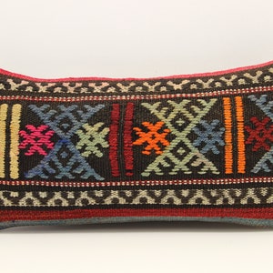 Handmade Lumbar kilim pillow 10x20 inch (25x50 cm) Oriental Boho pillow Turkish Kilim pillow cover Chair pillow Small Oblong Kilim A-780