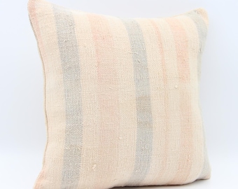 Handmade Kilim Pillow Cover 12x12, Turkish Cotton Throw Pillow