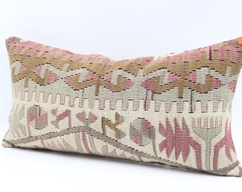 Funda de almohada lumbar Kilim hecha a mano 10x20 pulgadas almohada oriental turca bordado silla almohada Kelim Boho funda de cojín nómada A-1991