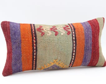 Handmade kilim pillow cover 8x16 inch Mini Lumbar Decorative oriental accent  Throw cushion cover