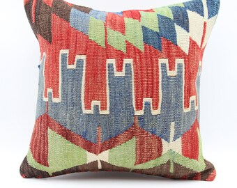 Funda de almohada Kilim turca de 16 x 16 pulgadas, cojín tejido bohemio