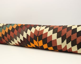 Funda de almohada Kilim King hecha a mano (30 x 122 cm), almohada lumbar de lana y algodón