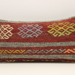 Handmade Lumbar kilim pillow 10x20 inch (25x50 cm) Oriental Boho pillow Turkish Kilim pillow cover Chair pillow Small Oblong Kilim A-772