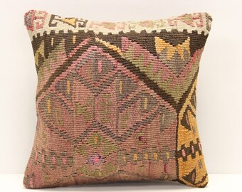 Handmade Turkish Kilim Pillow Cover, Chevron Accent, 12x12