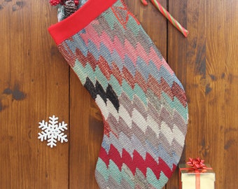 Christmas Stockings Knitted Stockings Kilim Stockings Family Stockings Rustic Christmas Decor Gift New year Unique Stocking J-11