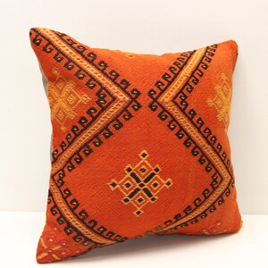 Turkish Kilim pillow 16x16 inch Decorative pillow Boho kelim cushion cover Retro Home Decoration Art deco Vintage pillow cover  M-2999