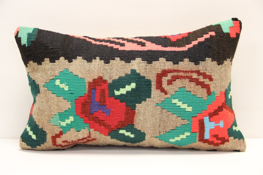 Vintage Kilim Pillow Cover 12x20 Inch Decorative Pillow Bohemian Lumbar