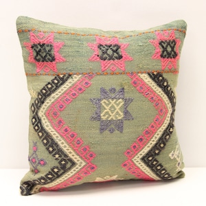 Turkish kilim pillow 14x14 inch Bohemian Kelim pillow Oriental Kilim Cushion cover Anatolian Art deco pillow coverVintage Sofa pillow SL-964