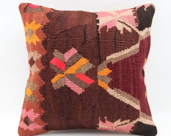 Decorative Kilim pillow cover 16x16 inch  Bohemian kelim handmade Traditional cushion cover Art deco