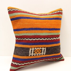 Turkish Kilim pillow 16x16 inch Decorative pillow Boho kelim cushion cover Retro Home Decoration Art deco Vintage pillow cover  M-2997