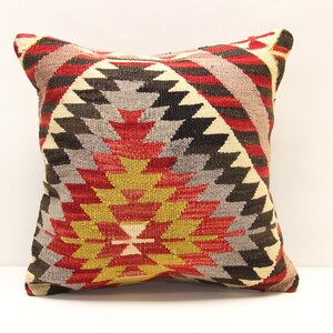 Turkish Kilim pillow cover 16x16 inch Decorative pillow Boho kelim cushion cover Retro Home Decoration Art deco Vintage pillow cover  M-3050