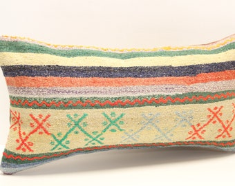 Vintage Anatolian Kilim Pillow Cover, Ethnic Lumbar Cushion (12x24 inch)