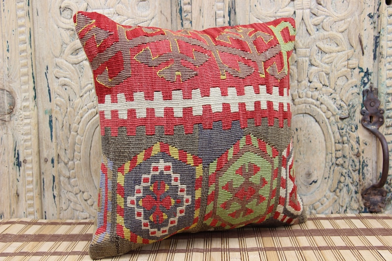 Kilim pillow 16x16 inch 40x40 cm Decorative pillow Boho kelim pillow Interior design Retro Home Decor Natural Dye Kilim Cushion M-1305