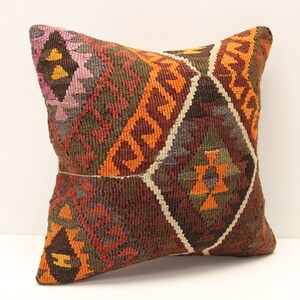 Turkish Kilim pillow 16x16 inch Decorative pillow Boho kelim cushion cover Retro Home Decoration Art deco Vintage pillow cover  M-2973