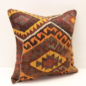 Turkish Kilim pillow 16x16 inch Decorative pillow Boho kelim cushion cover Retro Home Decoration Art deco Vintage pillow cover  M-2971