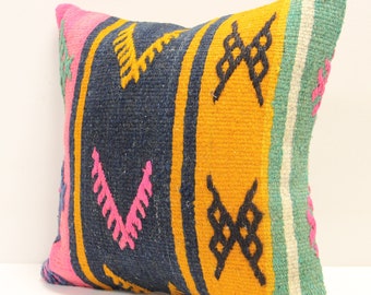 Funda de almohada Kilim turca vintage de 40,6 x 40,6 cm, decoración bohemia para el hogar
