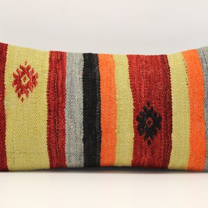 Handmade Lumbar kilim pillow 10x20 inch (25x50 cm) Oriental Boho pillow Turkish Kilim pillow cover Chair pillow Small Oblong Kilim A-1016