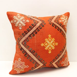 Turkish Kilim pillow 16x16 inch Decorative pillow Boho kelim cushion cover Retro Home Decoration Art deco Vintage pillow cover  M-2982