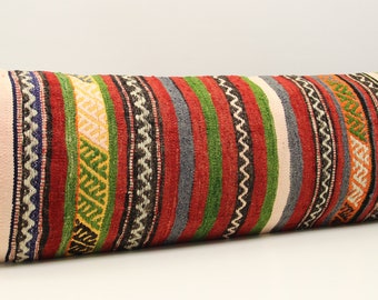 Funda de almohada lumbar King Kilim de 35 x 122 cm, ropa de cama de lana turca