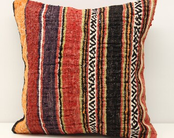 Handmade Kilim Pillow Cover: 16x16 Boho Oriental Cushion