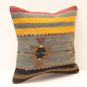 Turkish kilim pillow 14x14 inch Bohemian Kelim pillow Oriental Kilim Cushion cover Anatolian Art deco pillow coverVintage Sofa pillow SL-977