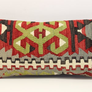 Handmade Lumbar kilim pillow 10x20 inch (25x50 cm) Oriental Boho pillow Turkish Kilim pillow cover Chair pillow Small Oblong Kilim A-1010
