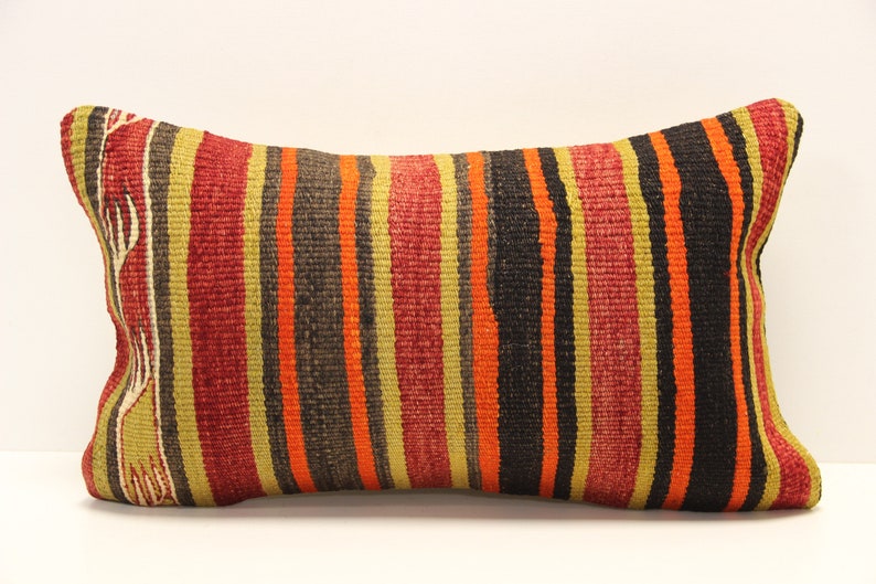 Turkish kilim pillow cover 12x20 inch Armchair Pillow Oriental Knitting Pillow Anatolian Lumbar Throw Pillow Kelim Cushion Cover B-1399