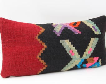 Boho Kelim Lumbar Örngott 10x20, Turkisk Handgjord Kudde