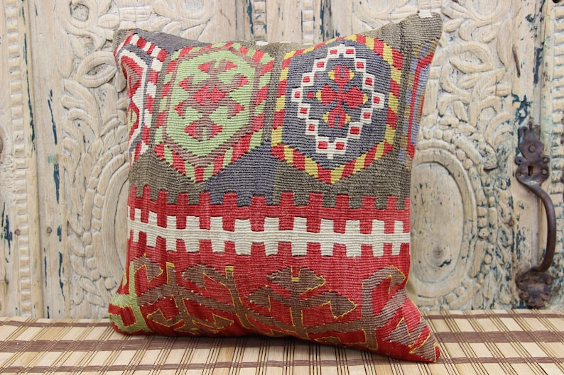 Kilim pillow 16x16 inch 40x40 cm Decorative pillow Boho kelim pillow Interior design Retro Home Decor Natural Dye Kilim Cushion M-1305