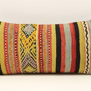 Handmade Lumbar kilim pillow 10x20 inch (25x50 cm) Oriental Boho pillow Turkish Kilim pillow cover Chair pillow Small Oblong Kilim A-853