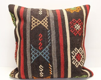 24" Vintage Kilim Pillow Cover, Handmade Turkish Oriental Design